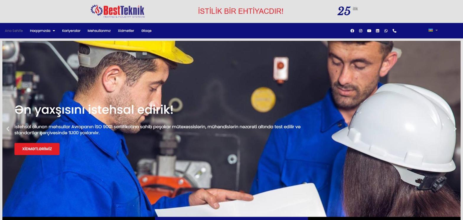 BestTeknik istilik sistemləri saytının ana səhifəsi