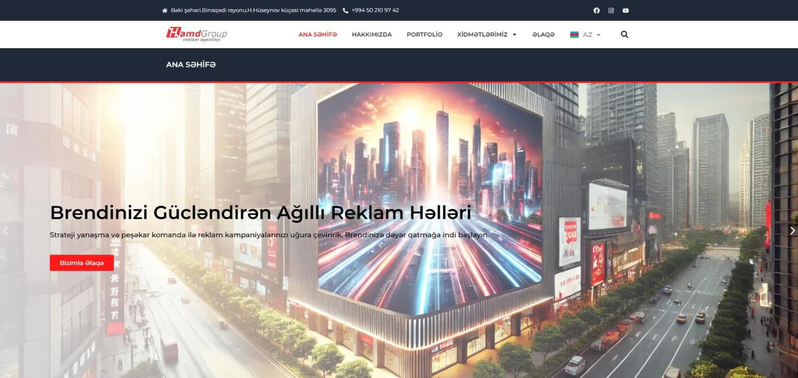 Hamd Group reklam agentliyi saytının ana səhifəsi