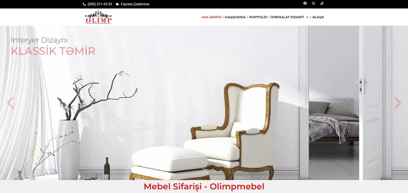 Olimp Mebel mebel sifarişi saytının ana səhifəsi